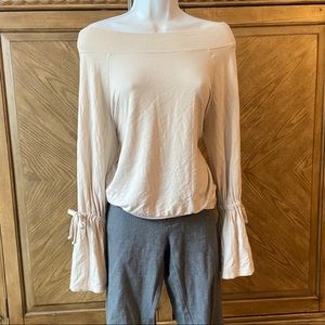 Express Cream Off Shoulder Bell Sleeve Sweatshirt